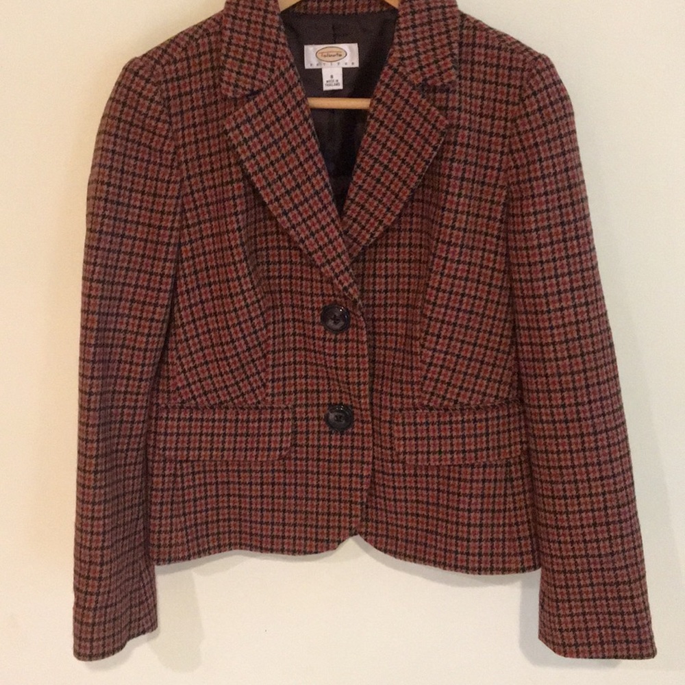 Talbots 100% Wool Camel Brown Plaid Lined Blazer